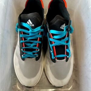 Adidas Black and Gray Shoes with Teal Laces